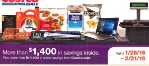 Costco Coupon Book: January 28, 2016 - February 21, 2016. Cover. Frugal Hotspot.