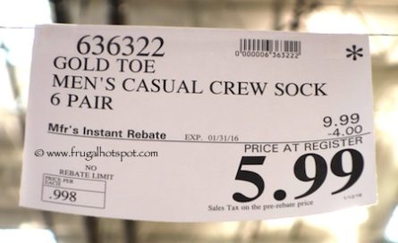 GOLDTOE Men's Comfort Crew Socks 6-Pair Costco Price