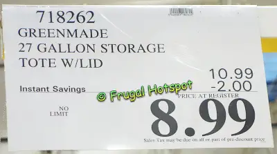 Greenmade 27-Gallon Plastic Storage Tote | Costco Sale Price