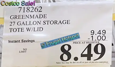 Greenmade 27 gallon Storage Tote with yellow lid | Costco Sale Price | Item 718262