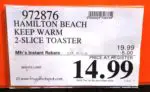 Costco Sale Price: Hamilton Beach Keep Warm 2-Slot Toaster