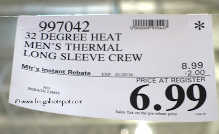 Weatherproof 32 Degrees Heat Men's Long Sleeve Crew Neck Thermal T-Shirt Costco Price