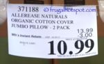Costco Price of Allerease Naturals Organic Cotton Cover Jumbo Pillow 2-Pack