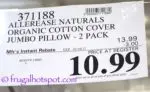 Costco Price of Allerease Naturals Organic Cotton Cover Jumbo Pillow 2-Pack