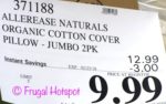 Costco Price of Allerease Naturals Organic Cotton Cover Jumbo Pillow 2-Pack