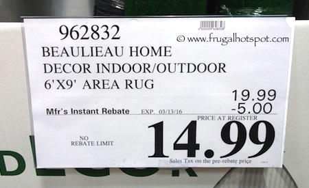 Beaulieau Home Decor Indoor/Outdoor 6' x 9' Area Rug Costco Price | Frugal Hotspot