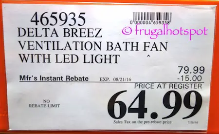 Delta Breez Ventilation Bath Fan with Humidity Sensor/LED Light Costco Price | Frugal Hotspot