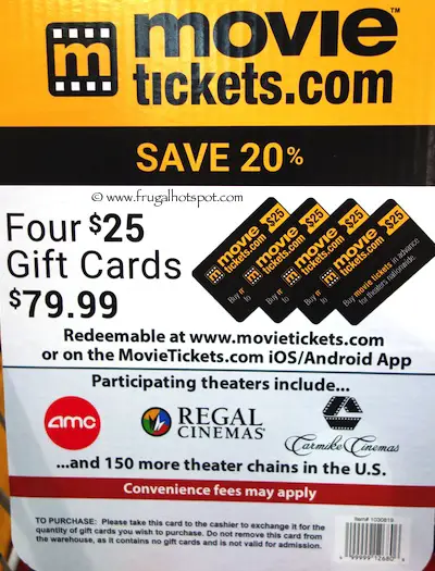 MovieTickets.com 4/$25 Gift Cards Costco