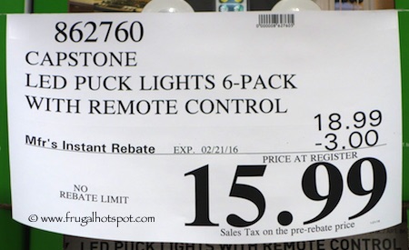 Capstone LED Puck Lights 6-Pack with Remote Costco Price