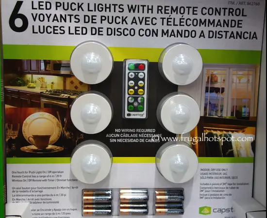 Capstone LED Puck Lights 6-Pack with Remote Costco