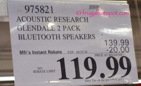 Acoustic Research Glendale Portable Wireless Speaker 2-Pack Costco Price | Frugal Hotspot