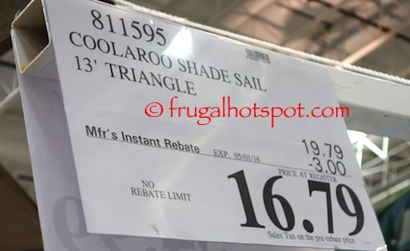 Coolaroo Shade Sail 13' Triangle Costco Price | Frugal Hotspot