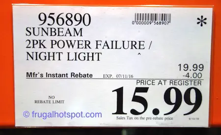 Sunbeam 16 LED Power Failure Night Light 2-Pack Costco Price | Frugal Hotspot