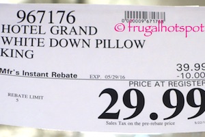 Hotel Grand White Down Pillow Costco Price | Frugal Hotspot