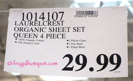 Laurelcrest Organic Cotton Queen Sheet Set Costco Price | Frugal Hotspot