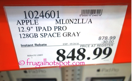 Apple ML0N2LL/A 12.9" iPad Pro Space Gray Costco Price | Frugal Hotspot