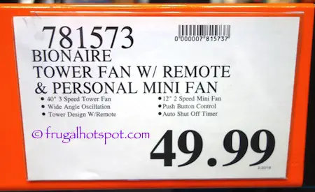 Bionaire Tower Fan + Personal Mini Fan Costco Price | Frugal Hotspot