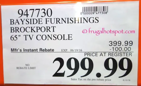 Bayside Furnishings Brockport 65" TV Console Costco Price | Frugal Hotspot