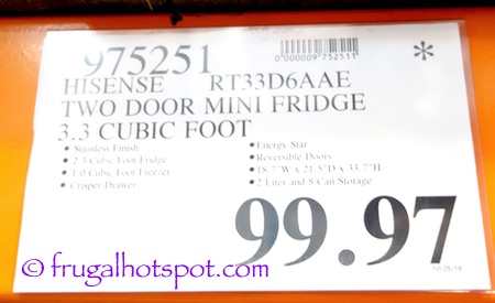 Hisense Two Door 3.3 Cu Ft Mini Fridge Costco Price | Frugal Hotspot