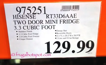 Hisense Two Door 3.3 Cu Ft Mini Fridge Costco Price| Frugal Hotspot
