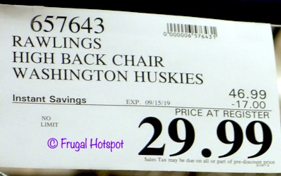 Jarden Oversized High-Back Chair (University of Washington Huskies) Costco Sale Price