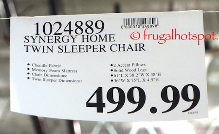 Synergy Home Twin Fabric Sleeper Chair Costco Price | Frugal Hotspot