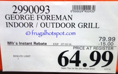 George Foreman Indoor Outdoor Electric Grill Costco Price | Frugal Hotspot