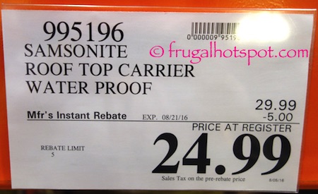 Samsonite Waterproof Rooftop Soft-Side Cargo Carrier Costco Price | Frugal Hotspot