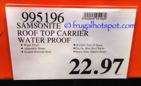 Samsonite Waterproof Rooftop Soft-Side Cargo Carrier Costco Price | Frugal Hotspot