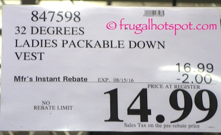 32 Degrees Ladies Packable Down Vest Costco Price | Frugal Hotspot