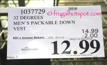 32 Degrees Men's Packable Down Vest Costco Price | Frugal Hotspot