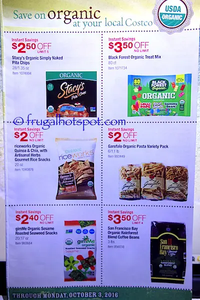 Costco Organic Coupon Book (9/6/16 - 10/3/16). Page 2. | Frugal Hotspot