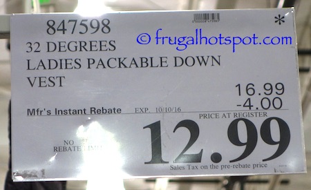 32 Degrees Ladies Packable Down Vest Costco Price | Frugal Hotspot