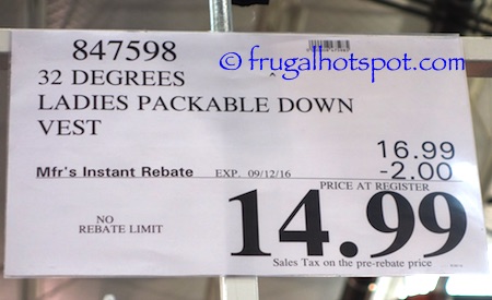 32 Degrees Ladies Packable Down Vest Costco Price | Frugal Hotspot