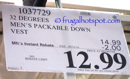 32 Degrees Men's Packable Down Vest Costco Price | Frugal Hotspot
