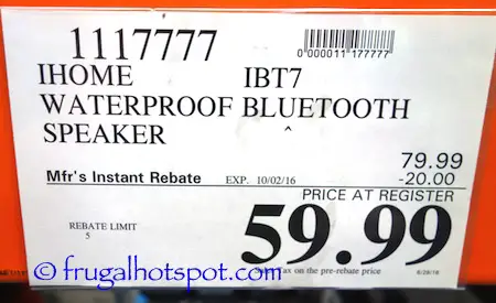 iHome IBT7 Portable Wireless Stereo Speaker Costco Price | Frugal Hotspot