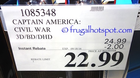 Captain America Civil War Blu-ray/3D Blu-ray/Digital HD Costco Price | Frugal Hotspot