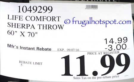 Life Comfort Ultimate Sherpa Throw 60" x 70" Costco Price | Frugal Hotspot