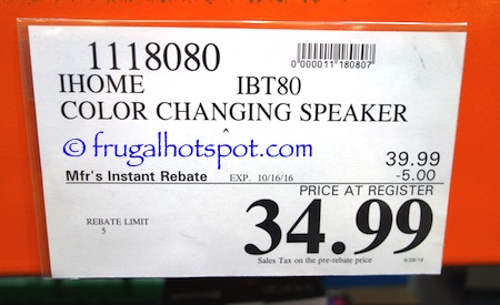 iHome IBT80 Color Changing Speaker Costco Price | Frugal hotspot