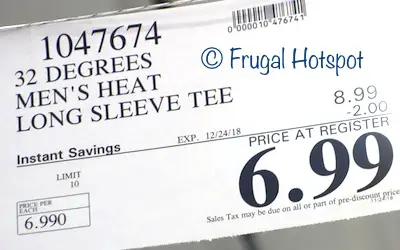 Costco Sale Price: 32 Degrees Heat Men's Long Sleeve Crew Neck Thermal Top