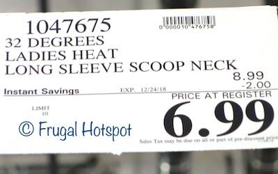 Costco Sale Price: 32 Degrees Heat Women's Long Sleeve Scoop Neck Thermal Top Costco Sale Price: 32 Degrees Heat Women's Long Sleeve Scoop Neck Thermal Top