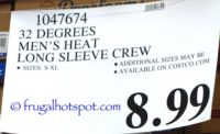 Costco Price: 32 Degrees Heat Men's Long Sleeve Crew Neck Thermal Top