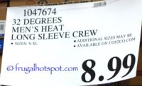 Costco Price: 32 Degrees Heat Men's Long Sleeve Crew Neck Thermal Top Costco Price: 32 Degrees Heat Men's Long Sleeve Crew Neck Thermal Top