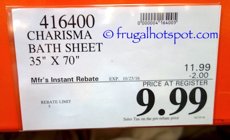 Charisma Luxury Bath Sheet 35" x 70" Costco Price | Frugal Hotspot