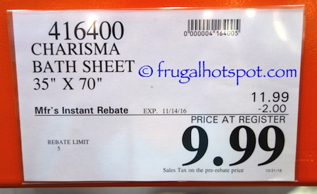 Charisma Luxury Bath Sheet 35" x 70" Costco Price | Frugal Hotspot