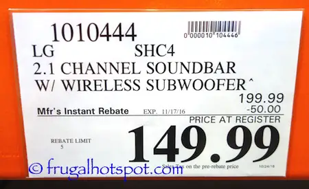 LG SHC4 2.1 Channel Sound Bar with Wireless Subwoofer Costco Price | Frugal Hotspot