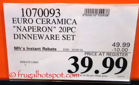 Euro Ceramica "Naperon" 20-Piece Dinnerware Set Costco Price | Frugal Hotspot