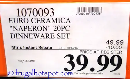 Euro Ceramica "Naperon" 20-Piece Dinnerware Set Costco Price | Frugal Hotspot