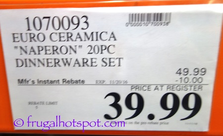 Euro Ceramica "Naperon" 20-Piece Dinnerware Set Costco Price | Frugal Hotspot