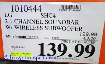 LG SHC4 2.1 Channel Sound Bar with Wireless Subwoofer Costco Price | Frugal Hotspot